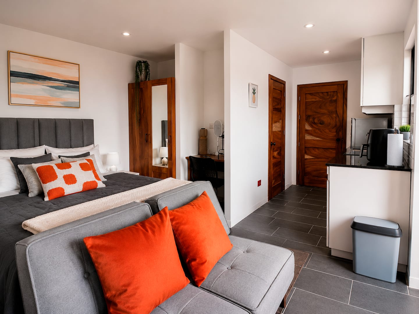 The living area and kitchen at Monarca